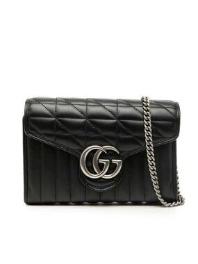 Gucci GG Marmont Chain Wallet Shoulder Bag Black Leather